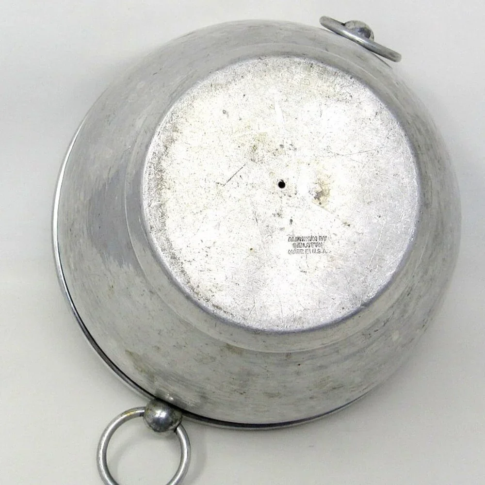Hammered Aluminum Ice Bucket Gailstyn Vintage USA 9 X 8in Ring Handles Tongs